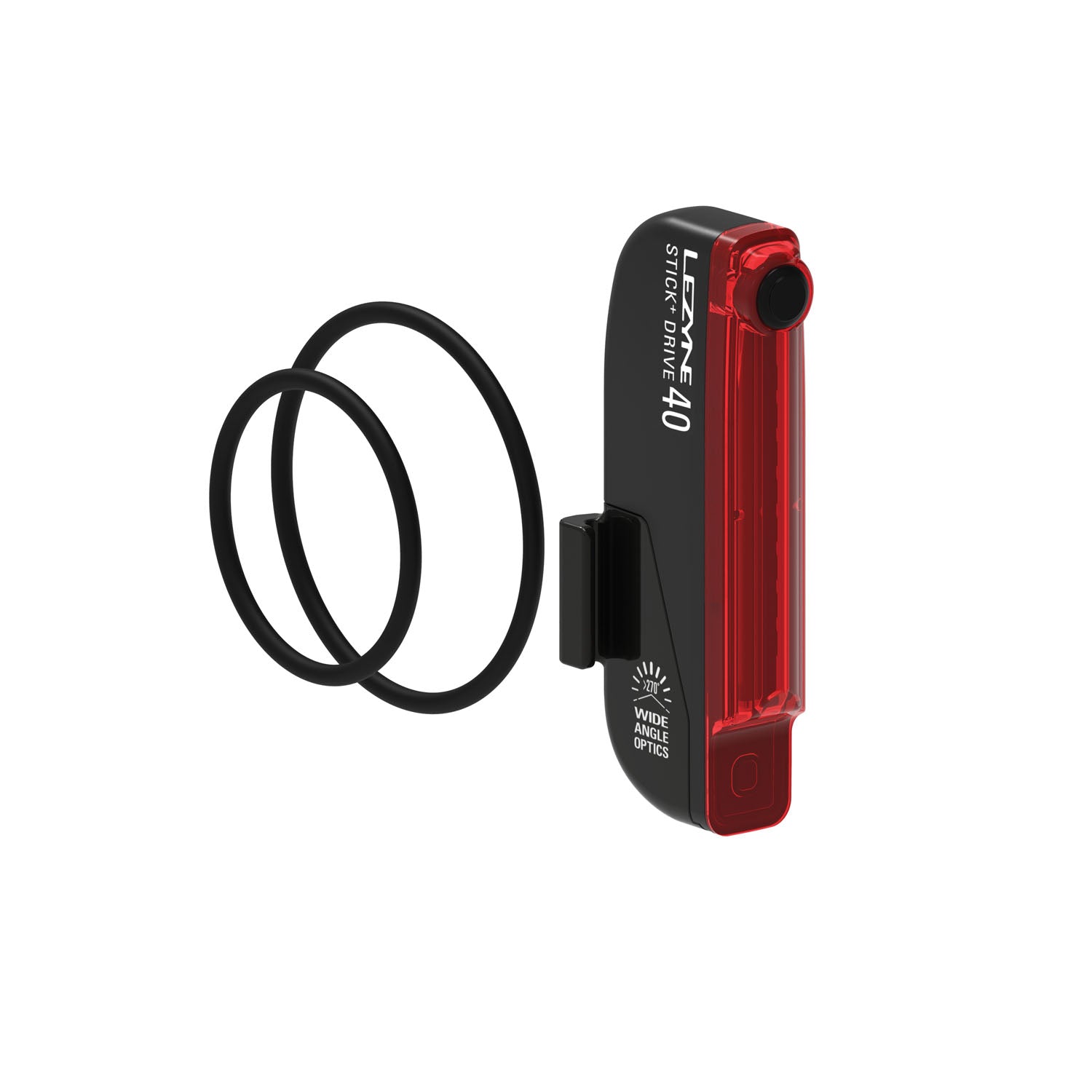 STICK+ DRIVE LED rear bike light, 40 lumens, slim aerodynamic design, magnetic clip mount, USB rechargeable, IPX7 waterproof.