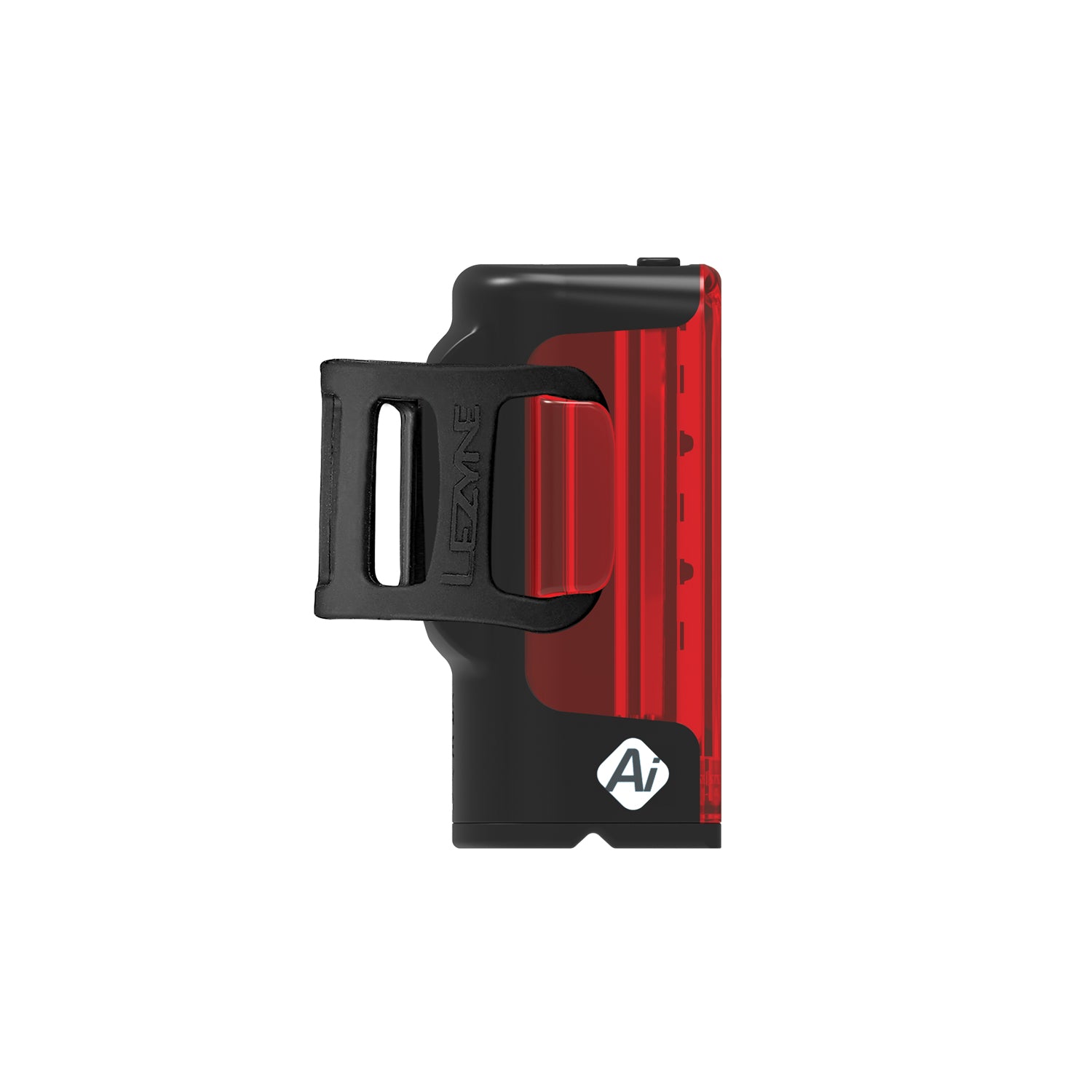 Lezyne STRIP+ StVZO Ai ALERT REAR LED bike light with a versatile silicone rubber mounting strap, compatible with aero and round seatposts for a secure fit.