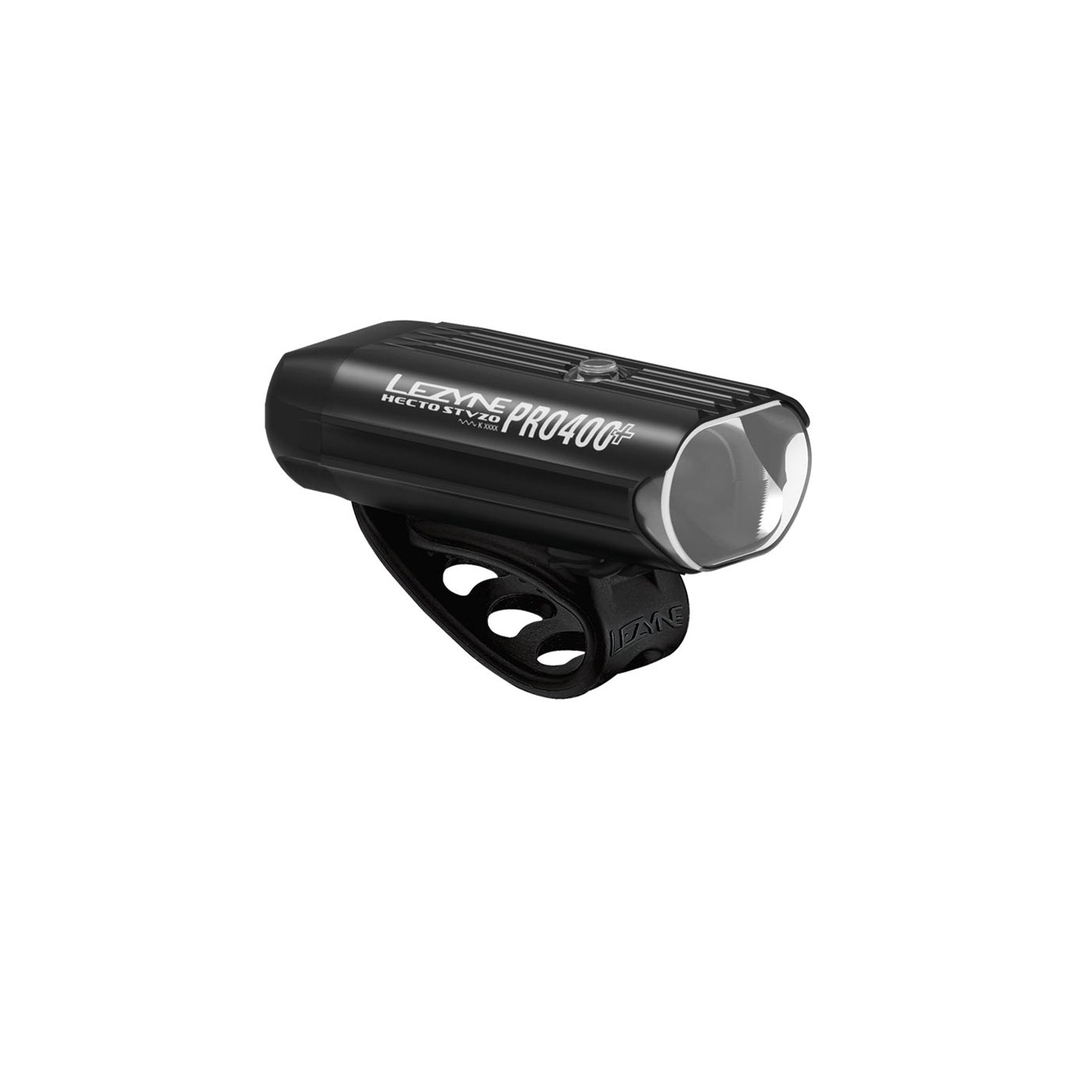 Lezyne Hecto Pro StVZO 400+ front light, black aluminium housing, side front view.