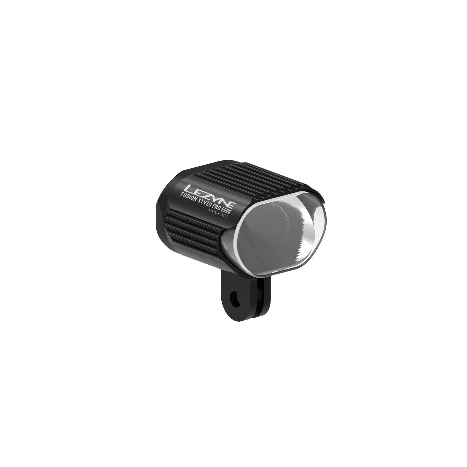 Lezyne E-BIKE FUSION PRO StVZO E600 LED front light featuring a sleek CNC-machined aluminum body, precision optics, and an optimized heat-dissipating design for durability.