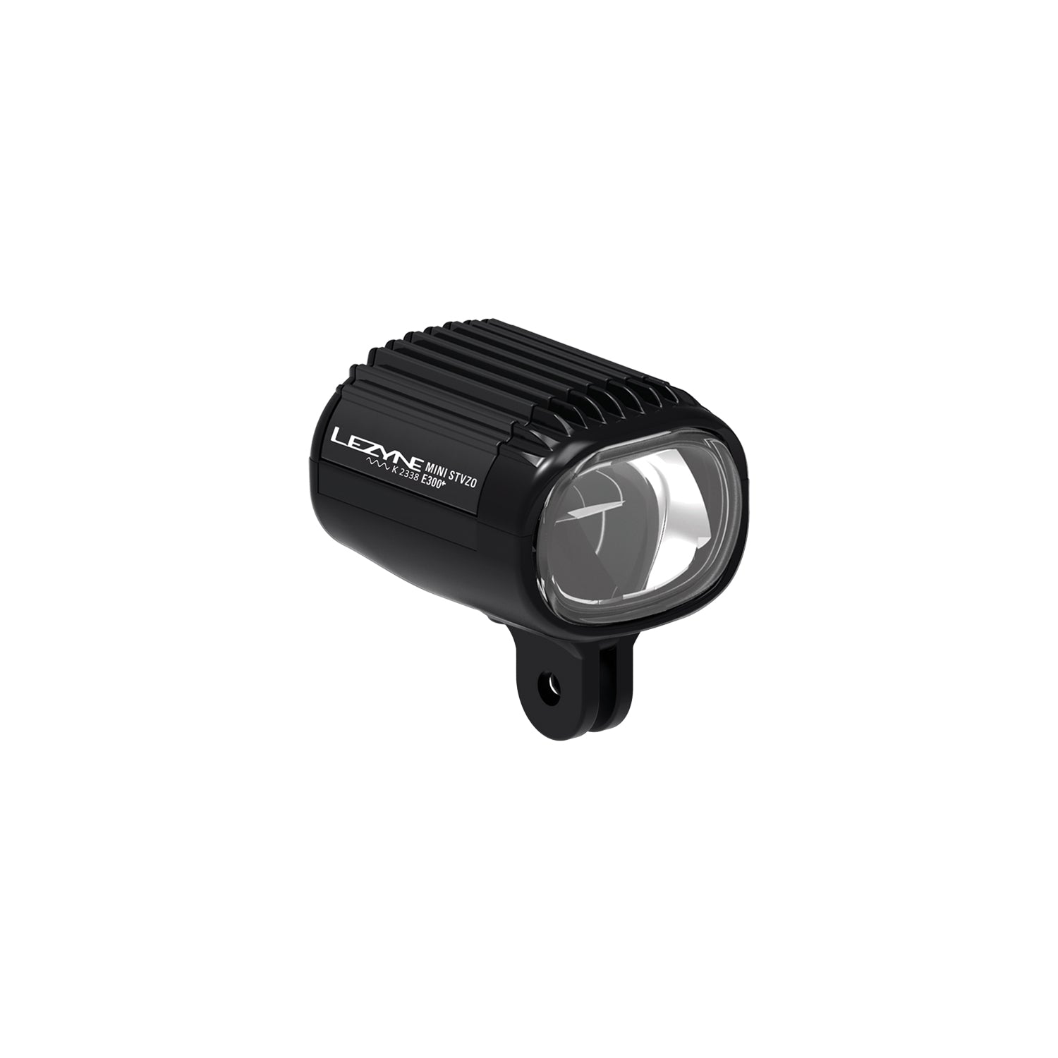 Lezyne E-BIKE MINI StVZO E300+ compact LED front bike light with a durable Composite Matrix body, engineered for lightweight performance and reliable illumination.