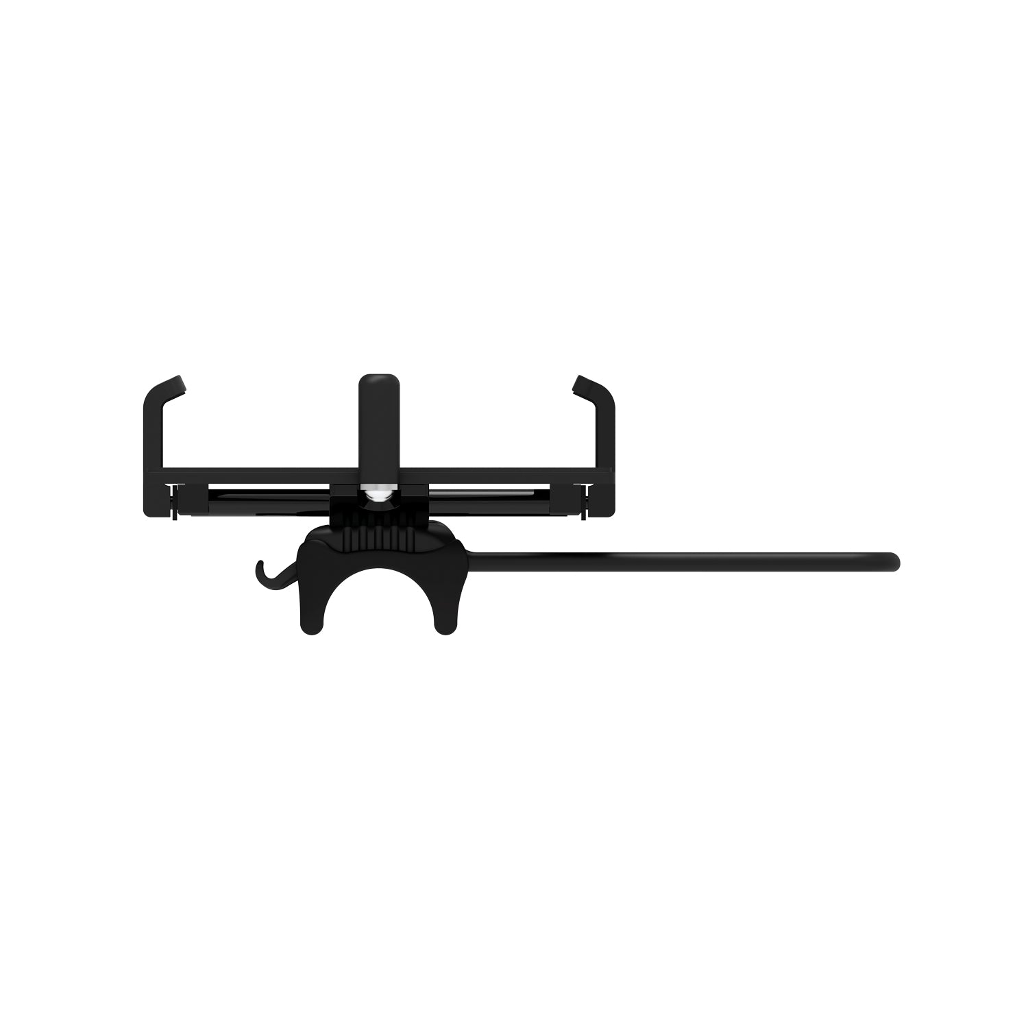 Side view of the CNC Phone Mount highlighting the versatile mounting strap designed to fit a wide range of handlebar sizes and shapes.