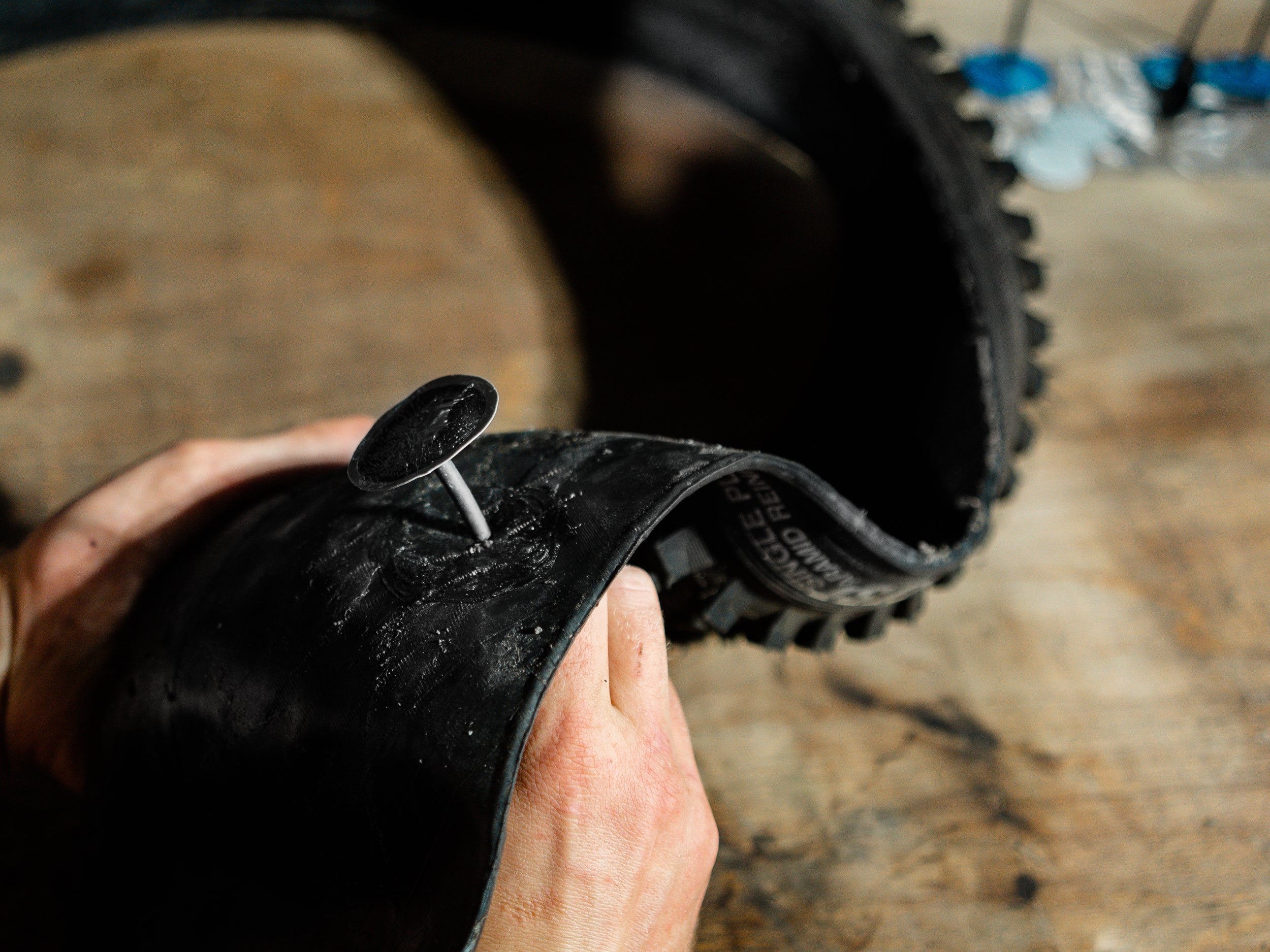 Lezyne’s mushroom-style tubeless plugs creating a secure seal for long-lasting performance.