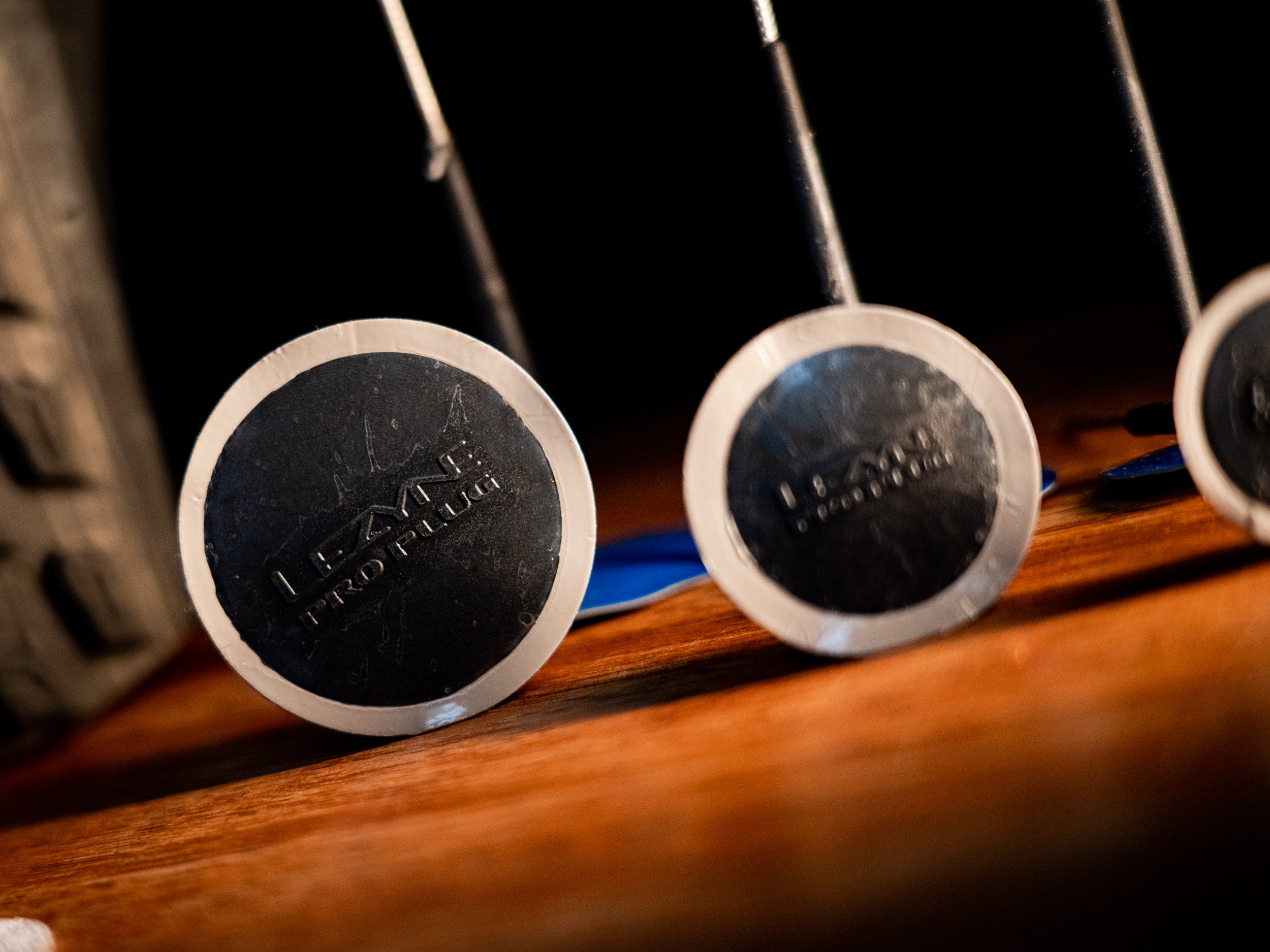 Close-up of the Lezyne tubeless bike tire plug for a long-lasting repair.