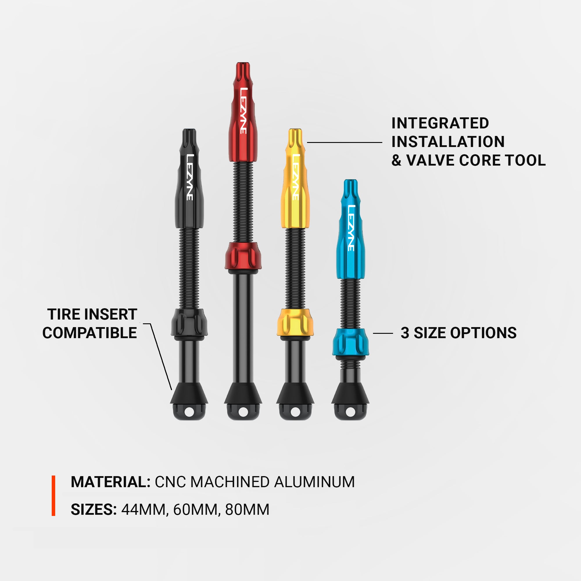 CNC TRL VALVE PRO – Offered in 3 different size options: 44mm, 60mm, and 80mm sizes, ensuring a perfect fit for various rim depths.