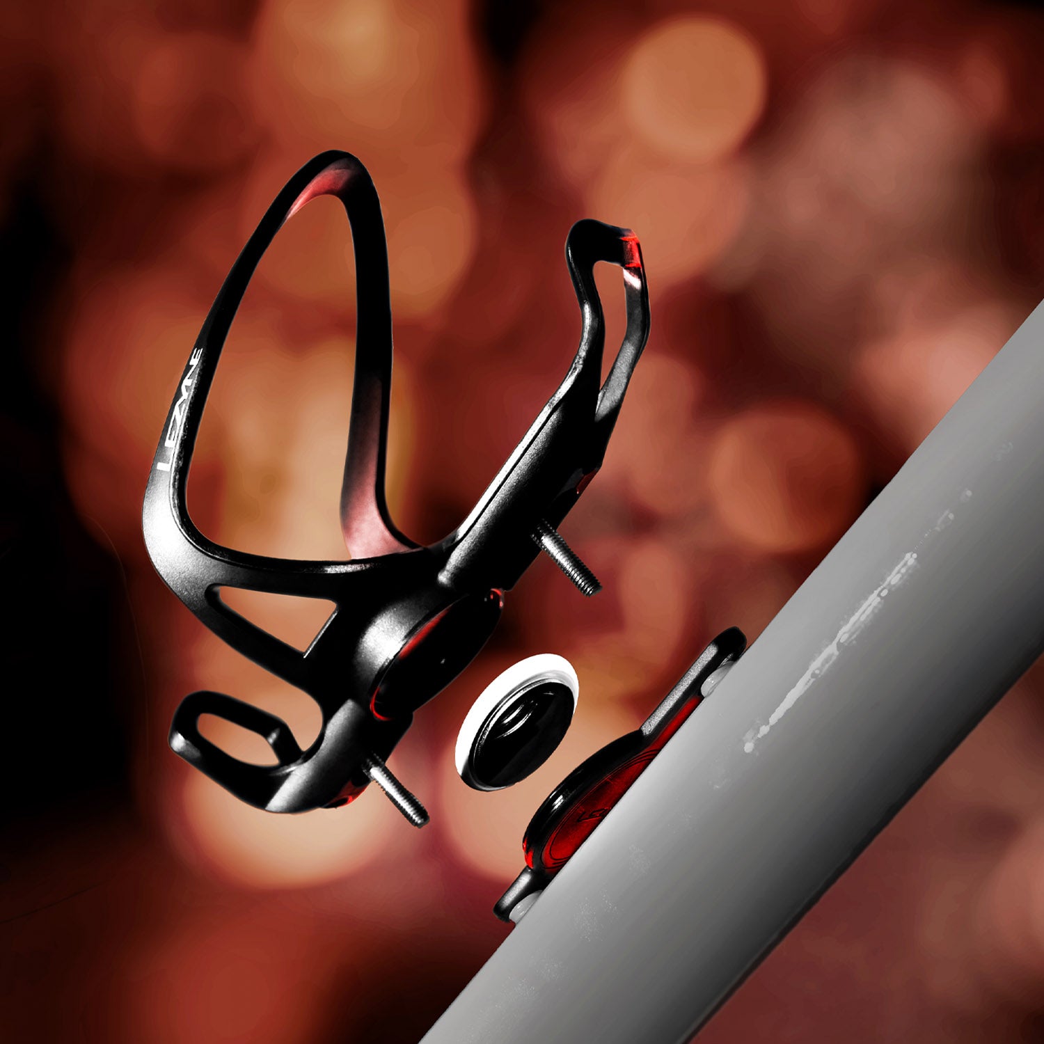 Lezyne Matrix Air Cage conceals an Apple Air Tag within the bottle cage. Air Tag not included.