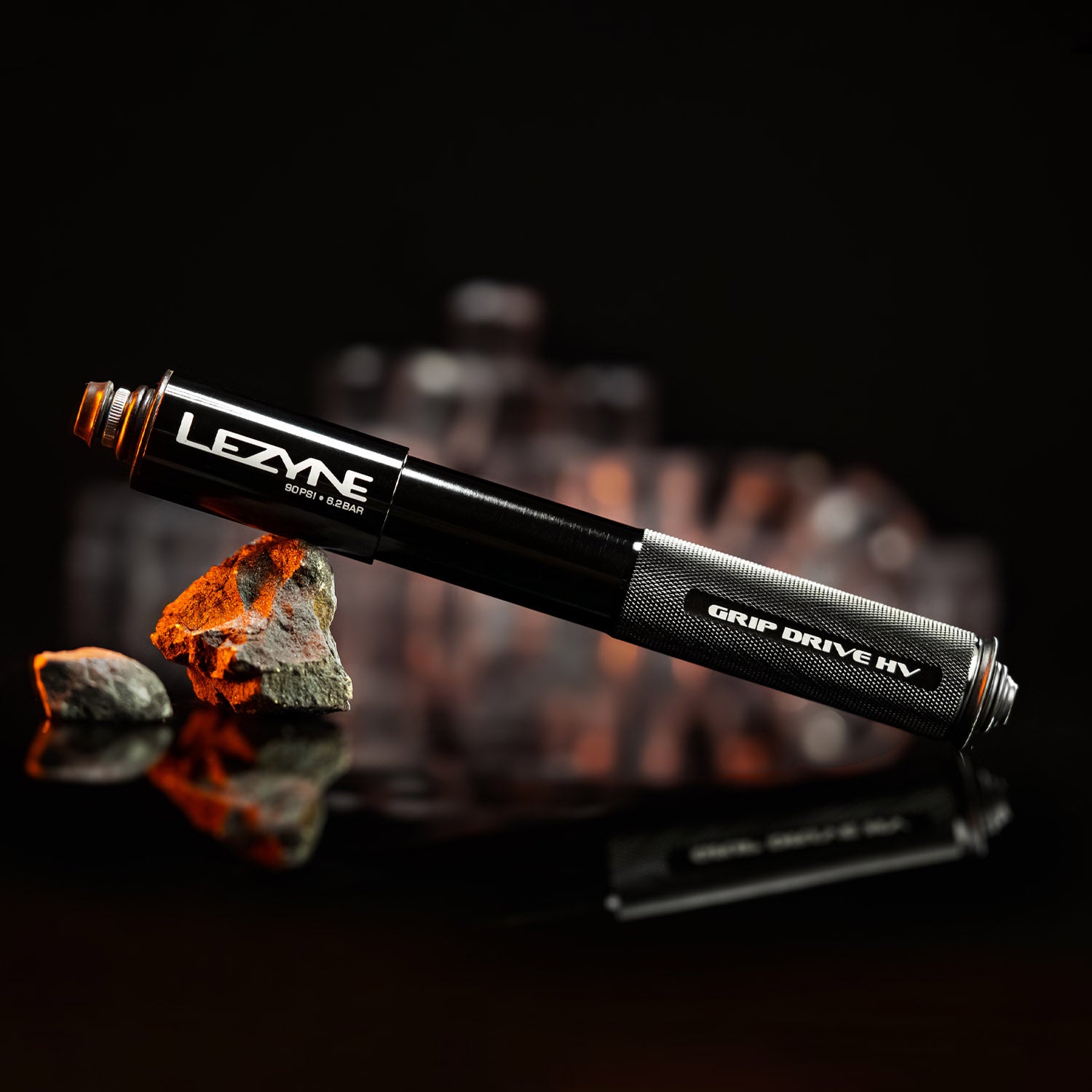 Lezyne Grip Drive HV compact hand pump with rebuildable design and lightweight materials for superior performance. Perfect for inflating mtb tires.