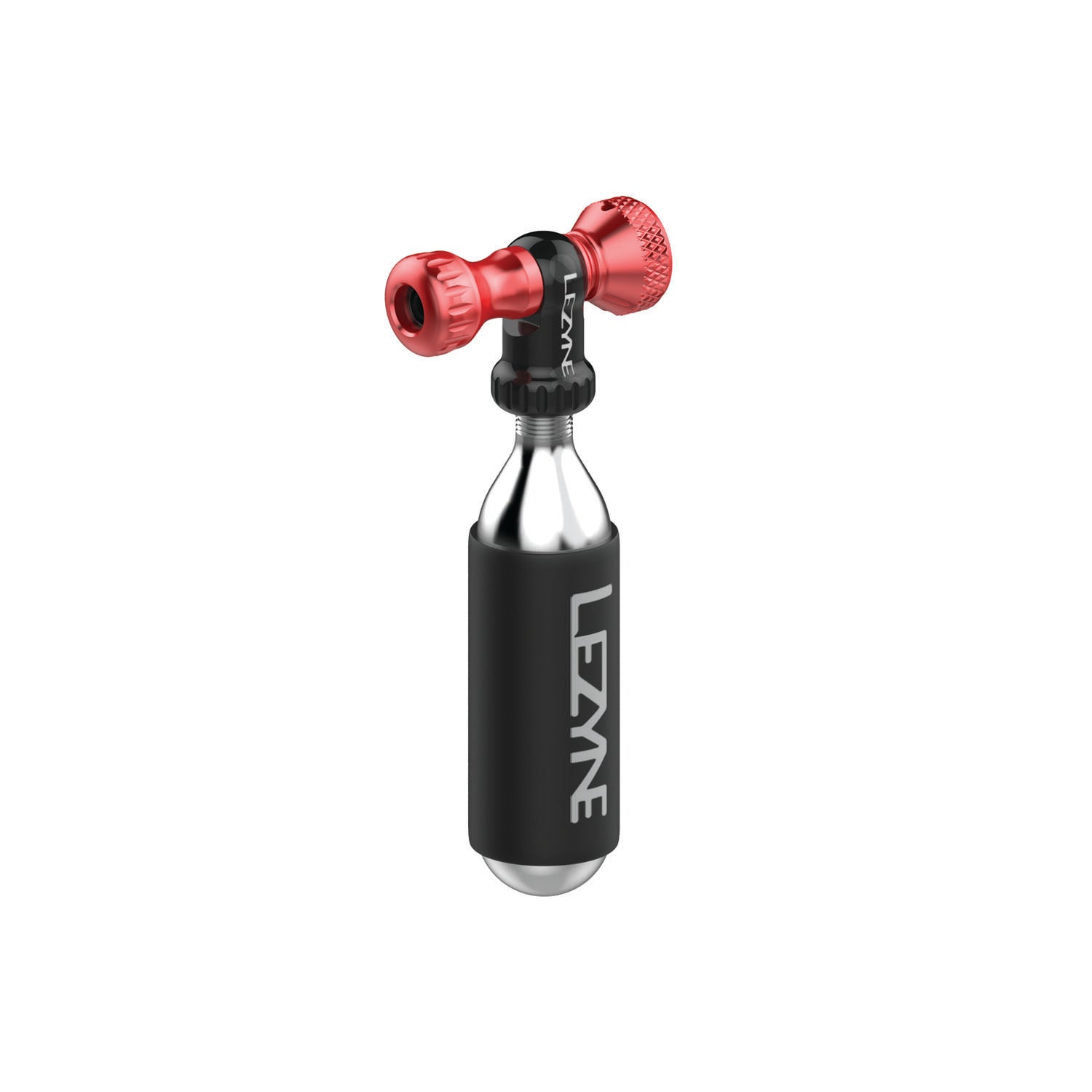 Red Control Drive CO2 inflator with CNC-machined body and neoprene sleeve for cold protection during CO2 discharge.