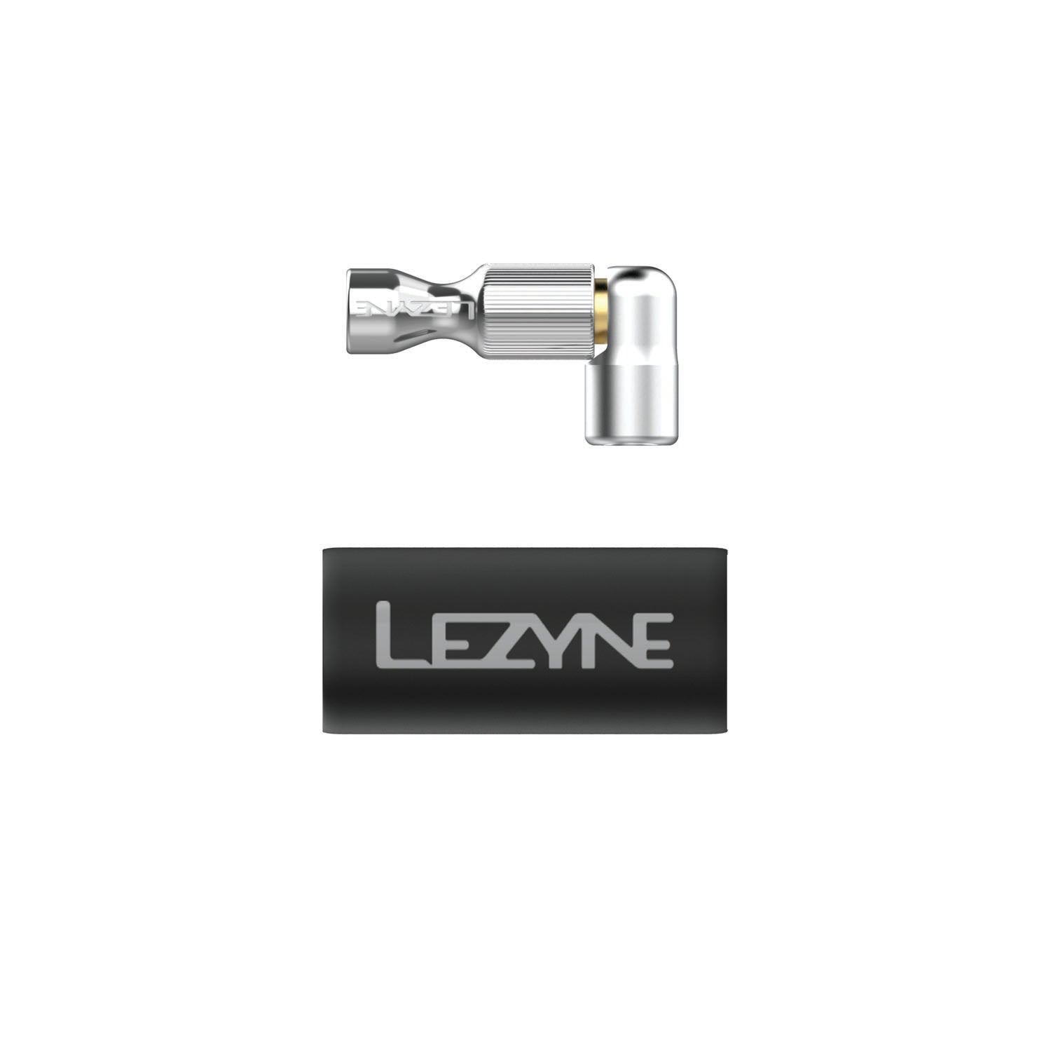 Lezyne Trigger Drive CO2 bike tire inflator head in silver, precision-machined aluminum construction for high-performance inflation.