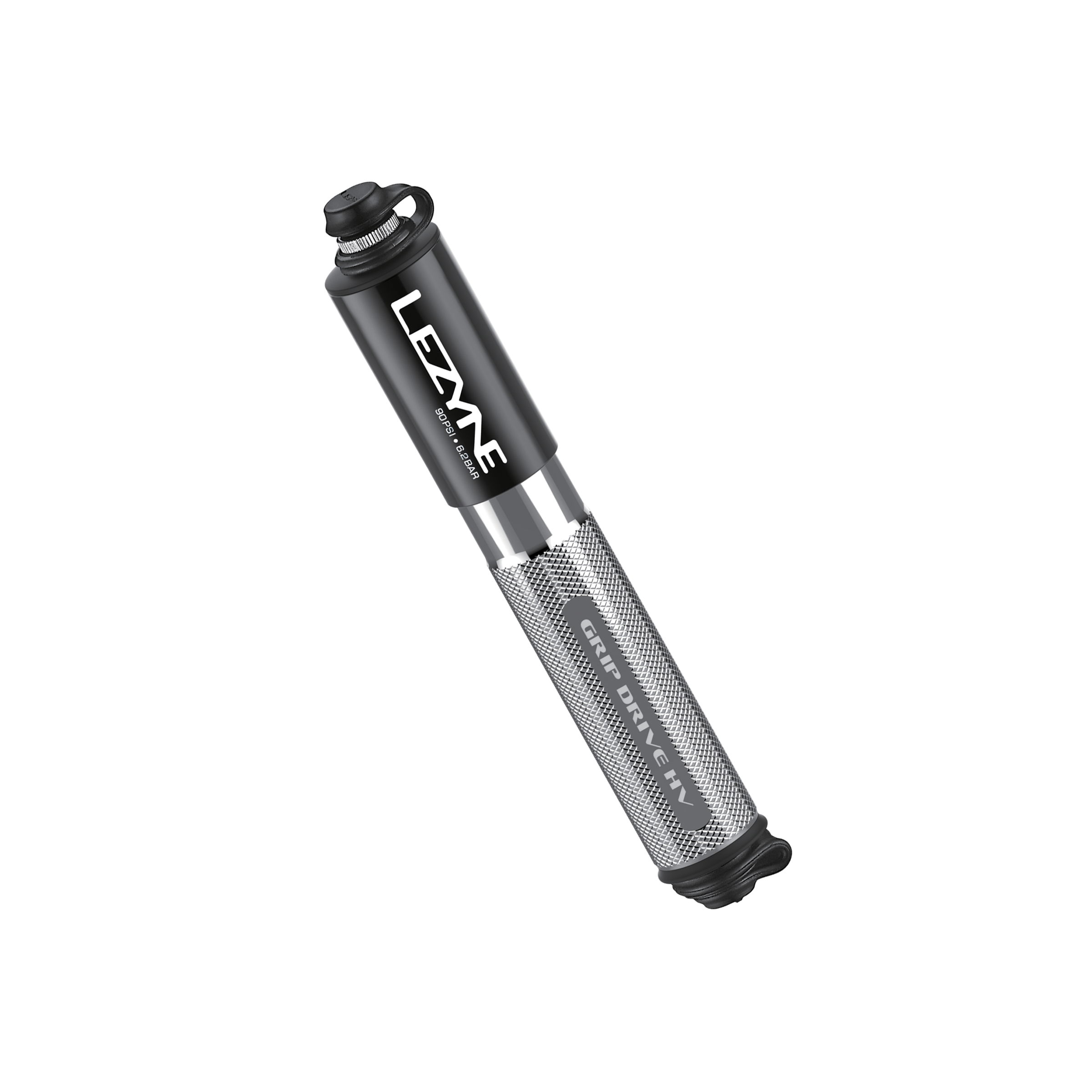 Compact Grip Drive HV bike hand pump with high-volume efficiency, textured grip, and durable machined aluminum construction. Lite grey color option.
