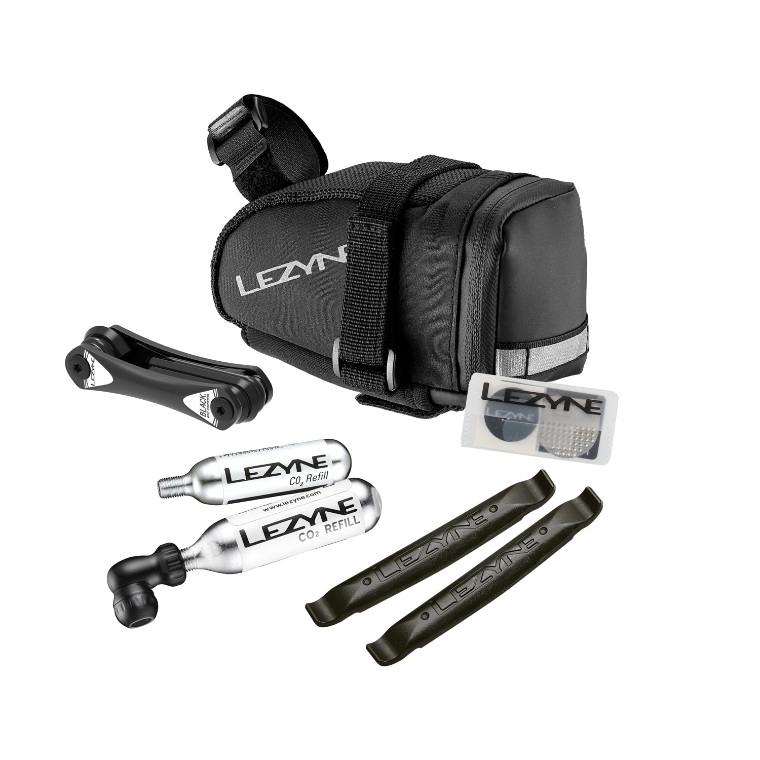 Lezyne M Caddy CO2 Kit is our best selling saddle bag and complete tire repair kit