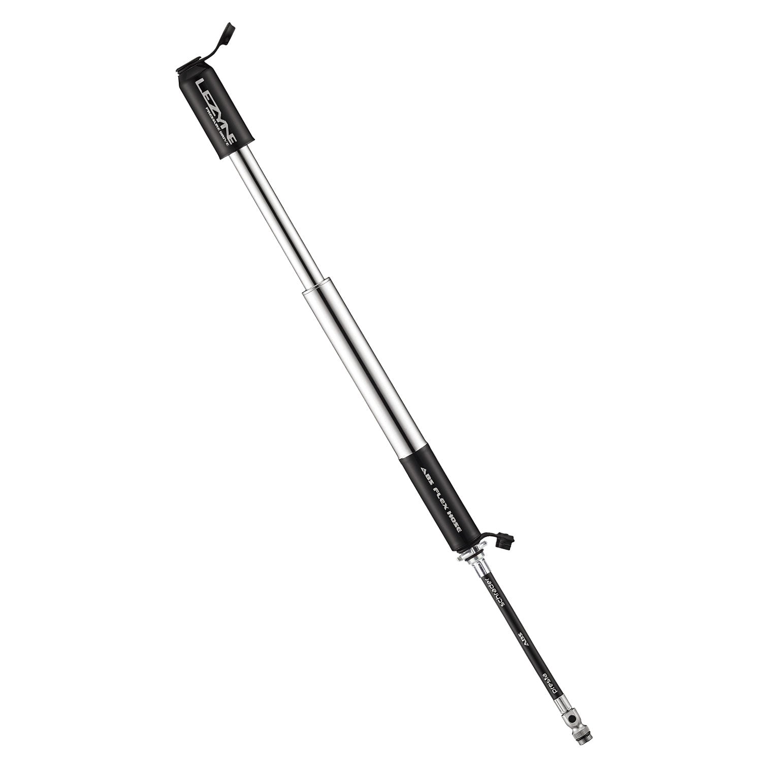 Compact and lightweight CNC aluminum bike hand pump with flexible hose, ideal for road and commuter cyclists.