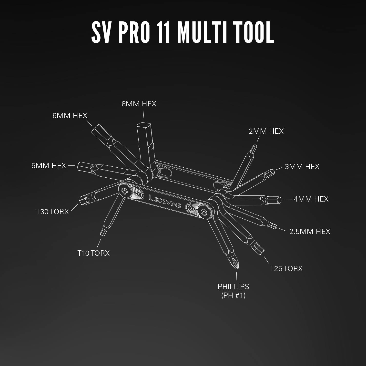 Multi-functional SV Pro bike tool by Lezyne, featuring premium stainless steel construction and compact design.