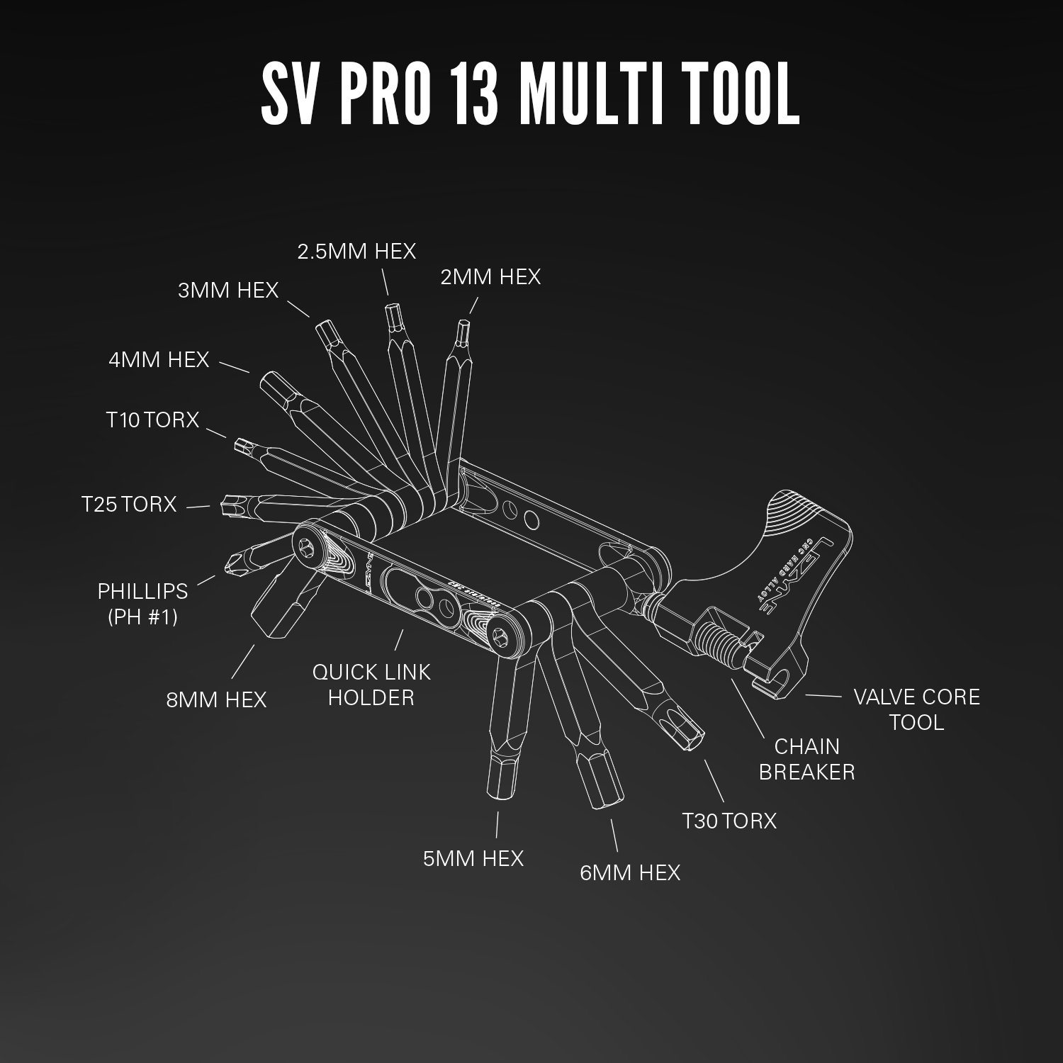 Multi-functional SV Pro bike tool by Lezyne, featuring premium stainless steel construction and compact design.