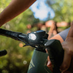 Close-up of the Lezyne KTV Drive Pro 400+ Front mounted on a bike handlebar