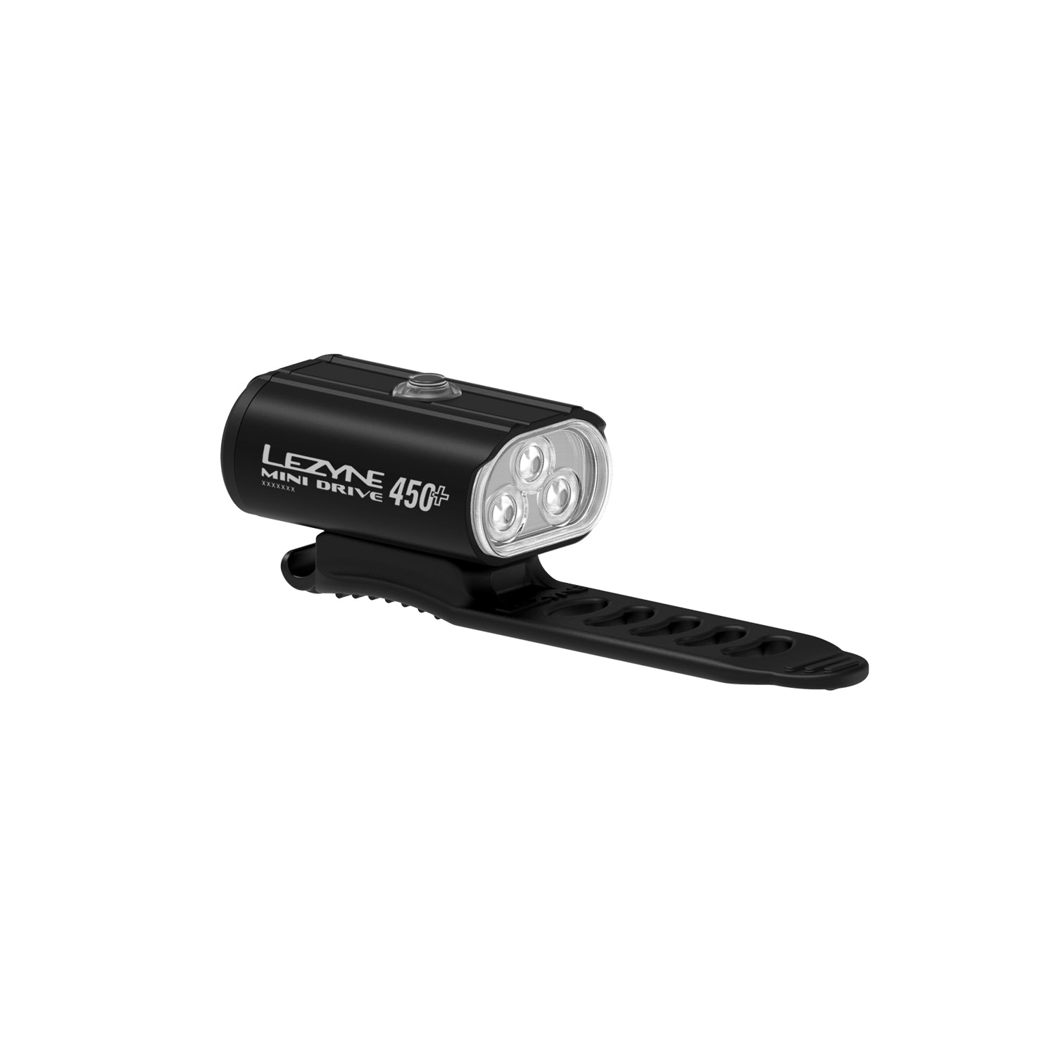 Lezyne Mini Drive 450+ Front LED bike light rendering with 3-LED optical design visible from the front