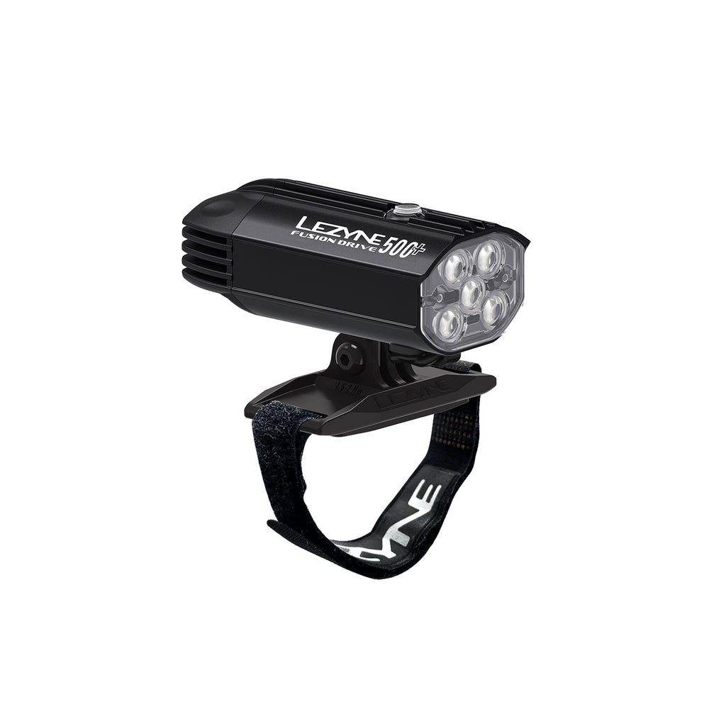 Lezyne Helmet Fusion Drive 500+ LED helmet light rendering with compact body and GoPro-style mount