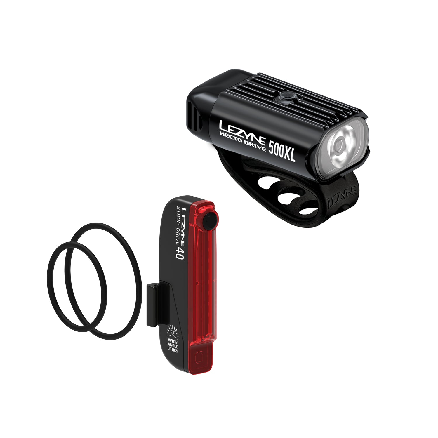 HECTO DRIVE 500XL & STICK+ DRIVE Pair: Premium LED front & rear bike light set with long runtimes, Daytime Flash, IPX7 waterproof.