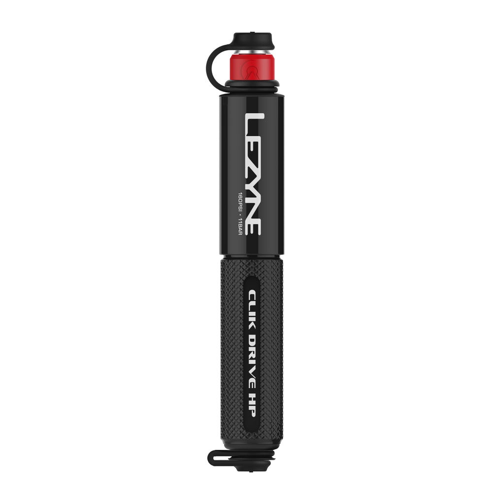 Lezyne CLIK DRIVE HP – lightweight CNC aluminum pump delivering precise and efficient high-pressure inflation.