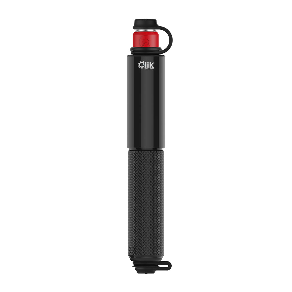 Close-up of Lezyne CLIK DRIVE HP Pump for smooth, controlled inflation.