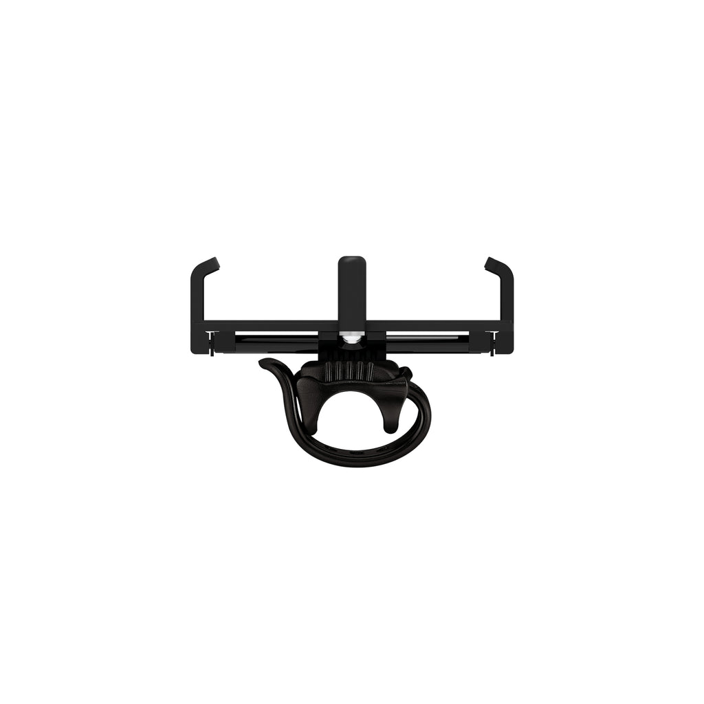 Side view of the CNC Phone Mount highlighting the ultra-strong mounting strap, designed for secure handlebar attachment.