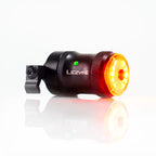 Side view of SADDLE Ai ALERT 250 REAR LED bike light with green power indicator and premium red LED lights.