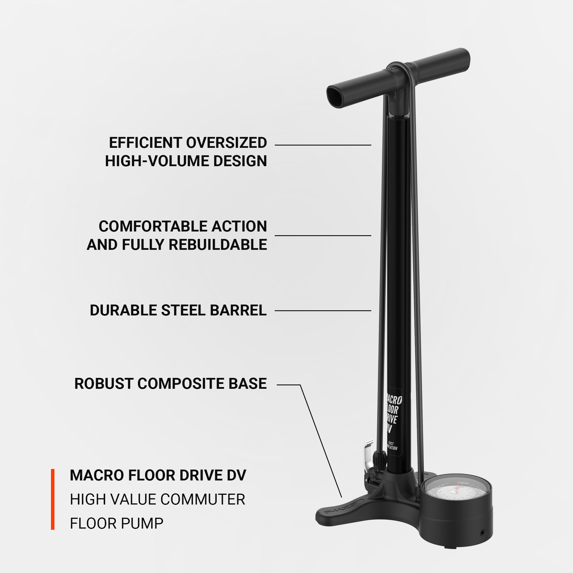 Lezyne Macro Floor Drive floor pump with DV head and durable steel barrel