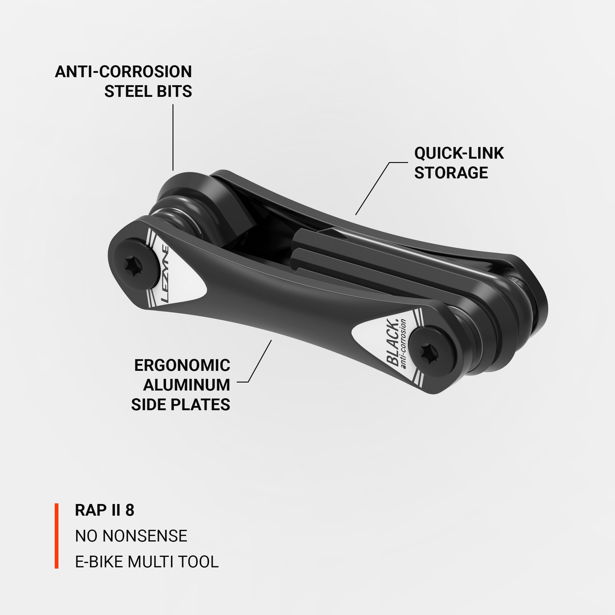 Lezyne RAP II - 8 Multi Tool with anti-corrosion steel bits.