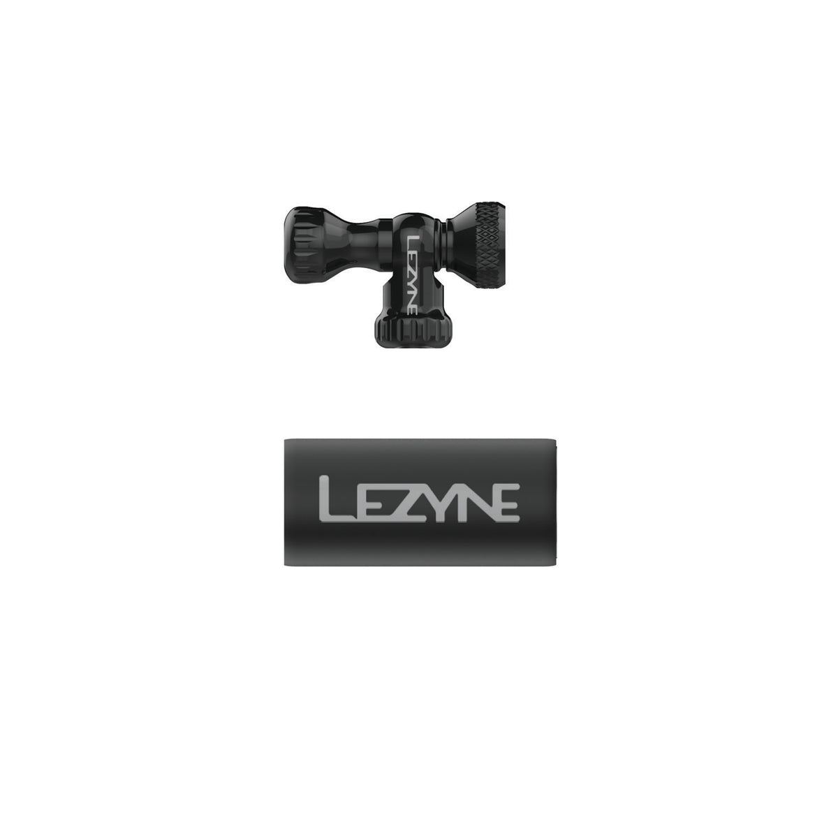 Black Control Drive CO2 inflator head with twist control knob, CNC-machined body, and dual valve compatibility.